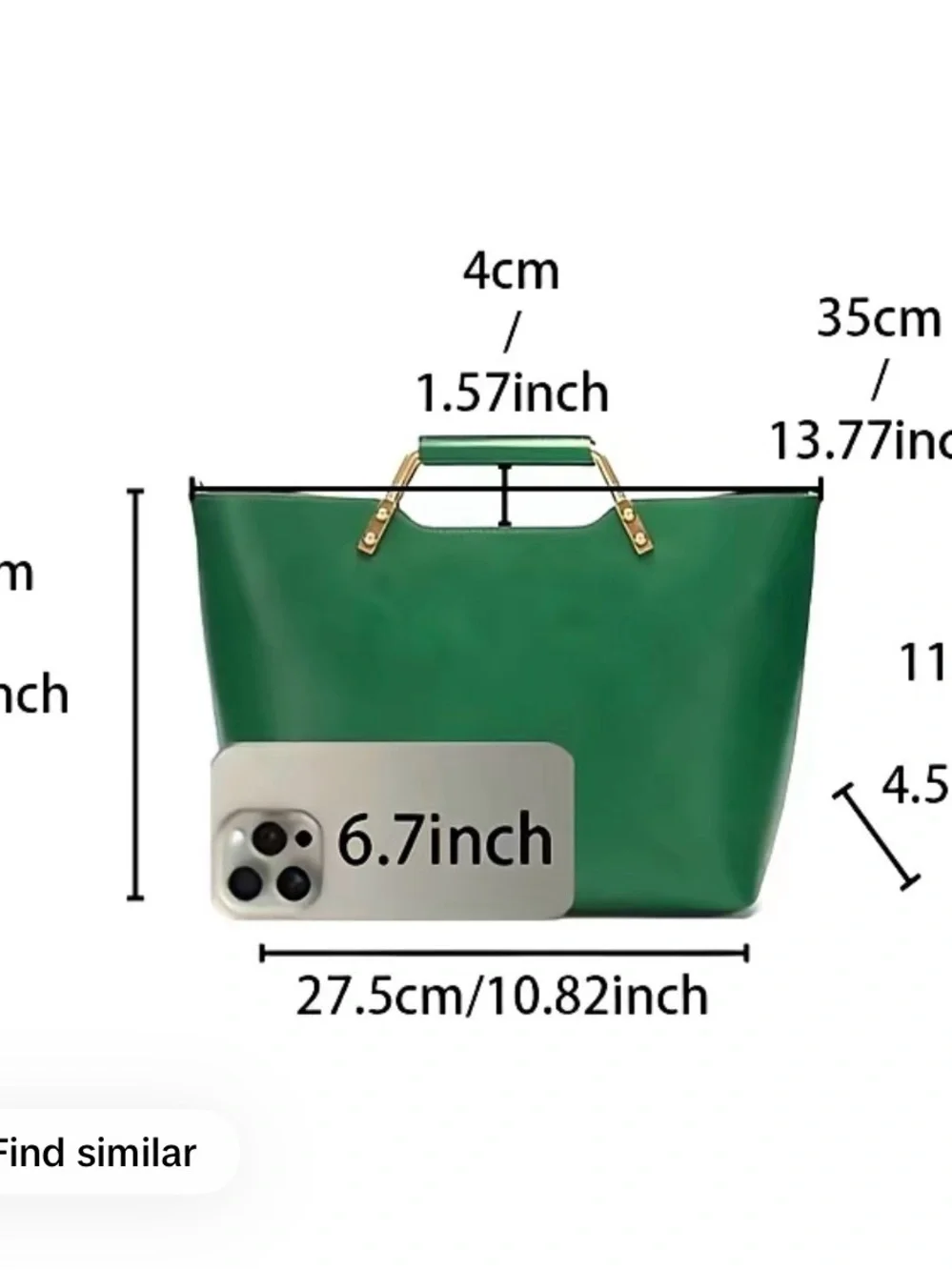 Green Leather Tote with Gold Handle and Strap